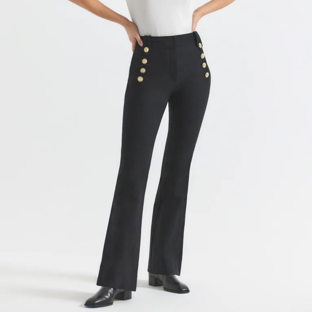 Derek Lam Black Flared Pants with Gold Buttons, Size 10